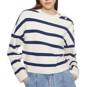 NWOT! Maje Paris Marin Breton Navy Stripe Sweater w/Gold Buttons, Size M
